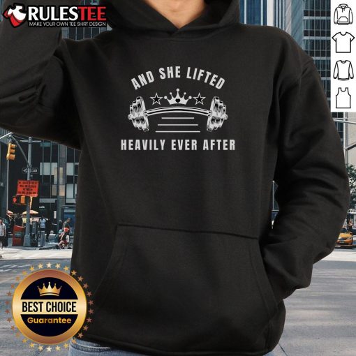 Awesome and She Lifted Heavily Ever After Hoodie in black, showcasing a stylish design and comfortable fit for fitness lovers.