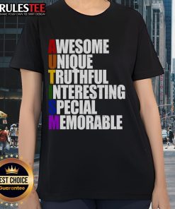 Awesome Autism Awareness Defined Quote Ladies Tee featuring a vibrant design promoting autism acceptance and understanding.