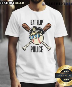 Awesome Bat Flip Police T-Shirt featuring a bold bat flip graphic, perfect for baseball fans and enthusiasts.