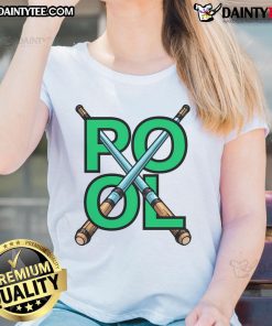 Awesome billiards pool cross cues design on ladies' tee shirt, perfect for pool enthusiasts and stylish gamers.