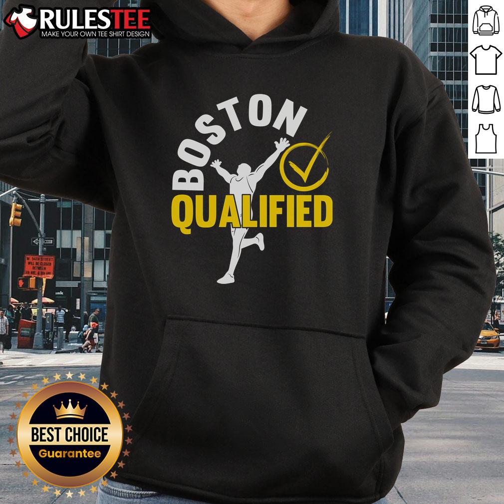 Awesome Boston Qualifier Proud Marathon Running Hoodie Alt Text: Proud runner wearing an Awesome Boston Qualifier Marathon Running Hoodie, showcasing dedication and achievement.