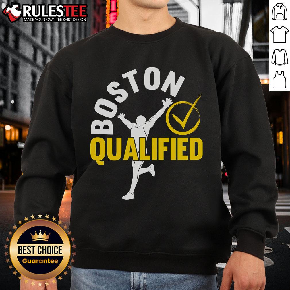 Awesome Boston Qualifier Proud Marathon Running Sweatshirt Alt Text: Awesome Boston Qualifier Proud Marathon Running Sweatshirt in blue, showcasing a runner's spirit and achievement.