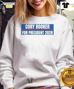 Alt Text: Awesome Cory Booker for President 2028 sweatshirt featuring bold text and a stylish design, perfect for campaign supporters.