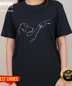 Awesome dog and people sharing a punch hand gesture, showcasing friendship on a ladies tee shirt design.