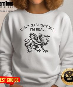 Awesome Dragon Can't Gaslight Me I'm Real Sweatshirt featuring a vibrant dragon graphic and bold text design.