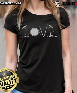 Awesome drummers drumming on stage wearing drum love ladies tee, showcasing passion for music and rhythm.
