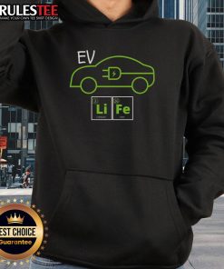 Awesome EV Life periodic table design hoodie for electric vehicle enthusiasts, featuring electric power elements.