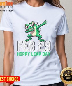 Alt Text: Hoppy Leap Day frog dabbing on a ladies tee, perfect for celebrating Leap Year with fun and style.