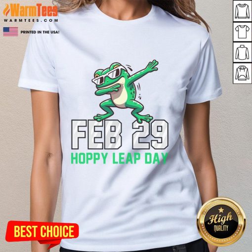 Alt Text: Hoppy Leap Day frog dabbing on a ladies tee, perfect for celebrating Leap Year with fun and style.
