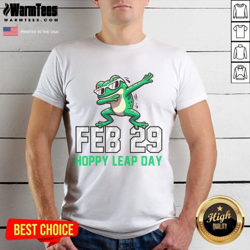 Alt Text: Awesome Feb 29 Hoppy Leap Day Frog Dabbing T-Shirt featuring a playful frog celebrating Leap Day.
