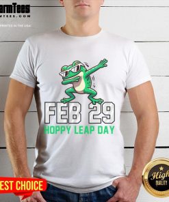 Alt Text: Awesome Feb 29 Hoppy Leap Day Frog Dabbing T-Shirt featuring a playful frog celebrating Leap Day.