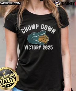 Awesome Florida Gators Chomp Down Victory 2025 ladies tee showcasing vibrant team colors and stylish design.