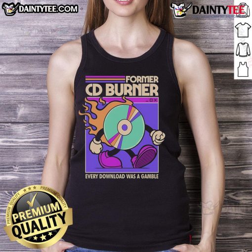 Awesome former CD burner graphic on a Gample tank top, showcasing retro tech style and nostalgia in fashion.
