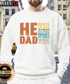 Awesome He Is Dad Brave Like David Father's Day Christian Daddy Papa Sweatshirt in navy blue, perfect gift for dads.