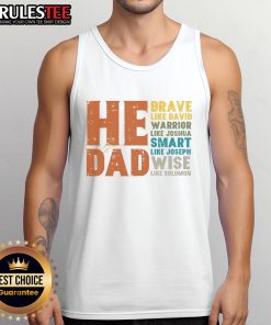 Father in a tank top reading 'Awesome He Is Dad, Brave Like David' celebrating Father's Day with a Christian theme.