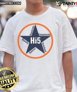 Awesome Hi5 Repatriate Compensate Statehood Release Reunite T-Shirt featuring a vibrant design for supporters.