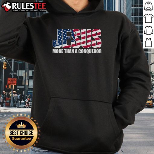 Alt Text: Awesome Jesus More Than A Conqueror Hoodie featuring bold text and stylish design, perfect for faith-inspired fashion.