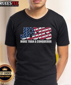 Awesome Jesus More Than A Conqueror T-Shirt featuring bold text design and vibrant colors for faith-inspired fashion.