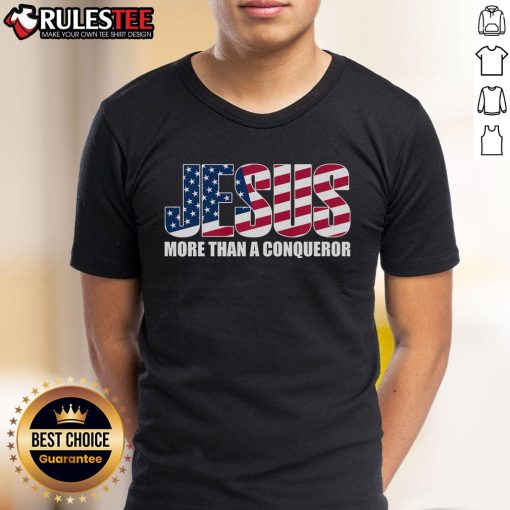 Awesome Jesus More Than A Conqueror T-Shirt featuring bold text design and vibrant colors for faith-inspired fashion.