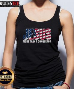 Awesome Jesus More Than A Conqueror tank top featuring bold graphic design for faith-inspired fashion.