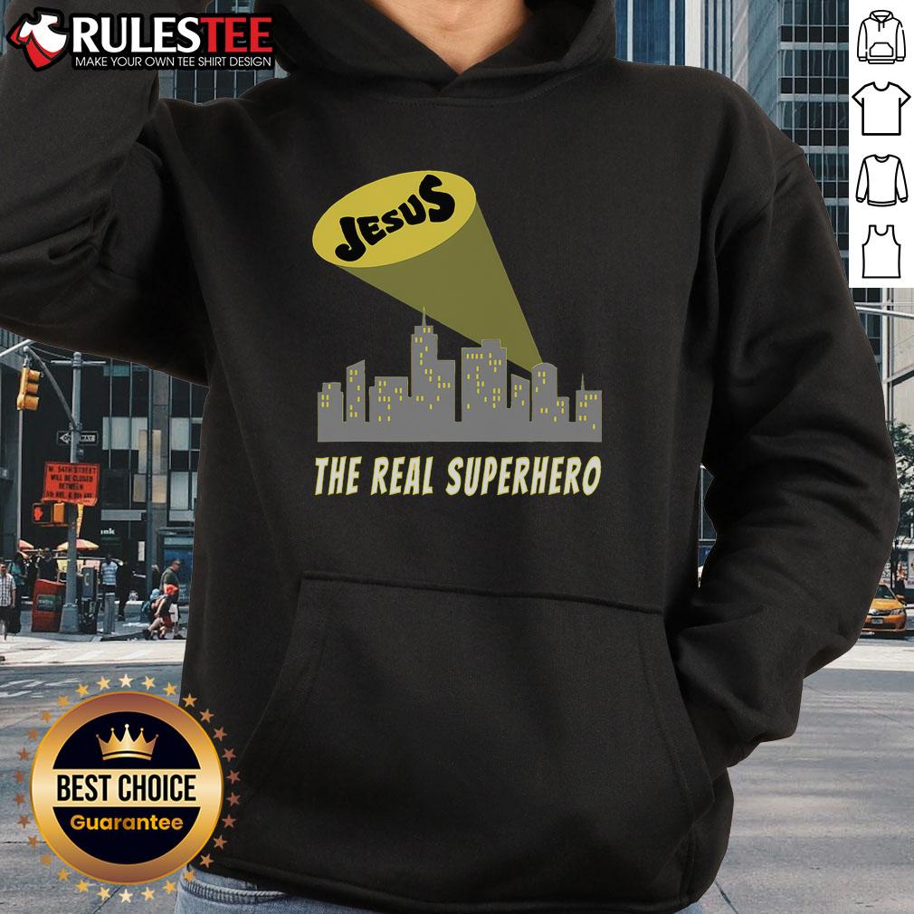 Awesome Jesus The Real Superhero Bat Signal Hoodie Awesome Jesus The Real Superhero Bat Signal Hoodie showcasing a unique design blending faith and superhero themes.