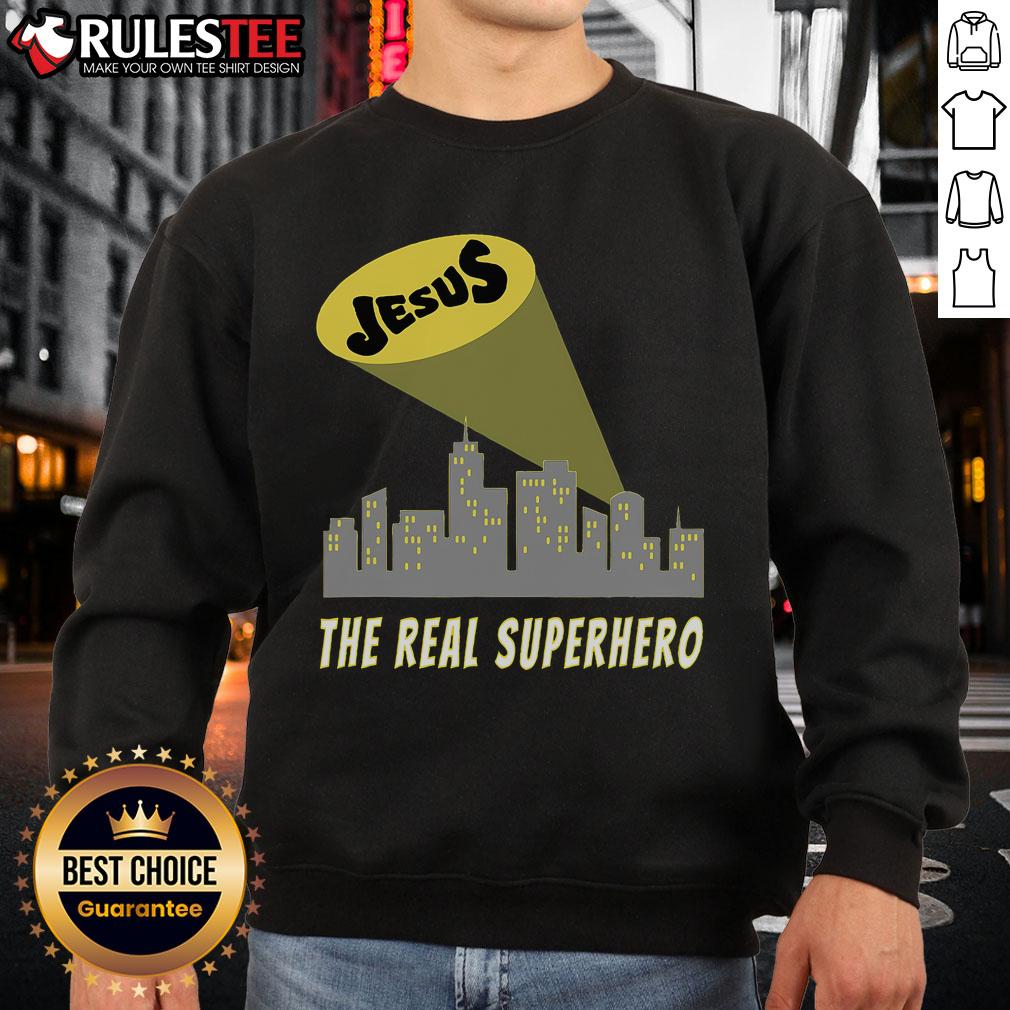 Awesome Jesus The Real Superhero Bat Signal Sweatshirt Awesome Jesus The Real Superhero Bat Signal Sweatshirt featuring a unique design for faith and superhero fans.