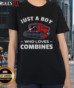 Awesome Just A Boy Who Loves Combines Red Combine Harvester Ladies Tee featuring a vibrant red harvester design.