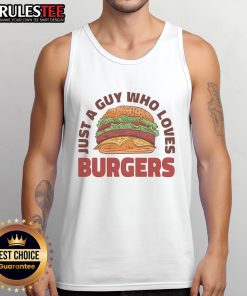 Alt Text: Awesome tank top featuring a guy who loves burgers, perfect for casual outings and food enthusiasts.