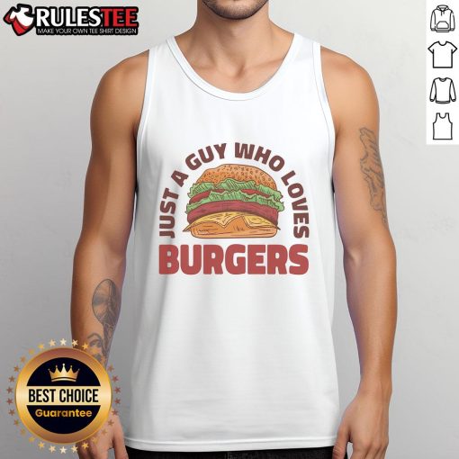 Alt Text: Awesome tank top featuring a guy who loves burgers, perfect for casual outings and food enthusiasts.