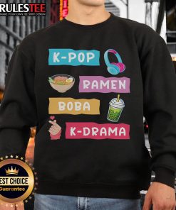 Alt Text: Awesome K-Pop Ramen Boba K-Drama Sweatshirt featuring vibrant graphics and a cozy design for fans of Korean pop culture.