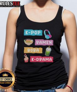 Awesome K-Pop Ramen Boba K-Drama Tank Top featuring colorful graphics and a stylish fit for fans of Korean pop culture.