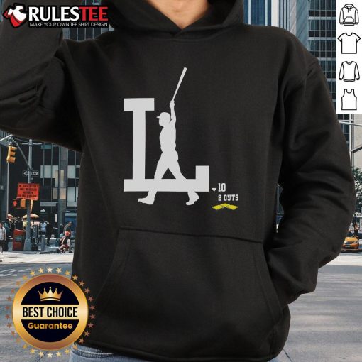 Alt Text: Awesome Los Angeles Dodgers baseball logo hoodie with '10-2 Outs' design, perfect for Dodgers fans and baseball lovers.
