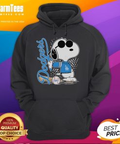 Awesome Los Angeles Dodgers X Snoopy Pose Hoodie featuring a playful design, perfect for baseball fans and Snoopy lovers.