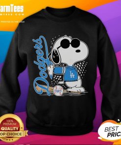 Alt Text: Awesome Los Angeles Dodgers x Snoopy Pose sweatshirt featuring vibrant graphics and cozy design for fans.