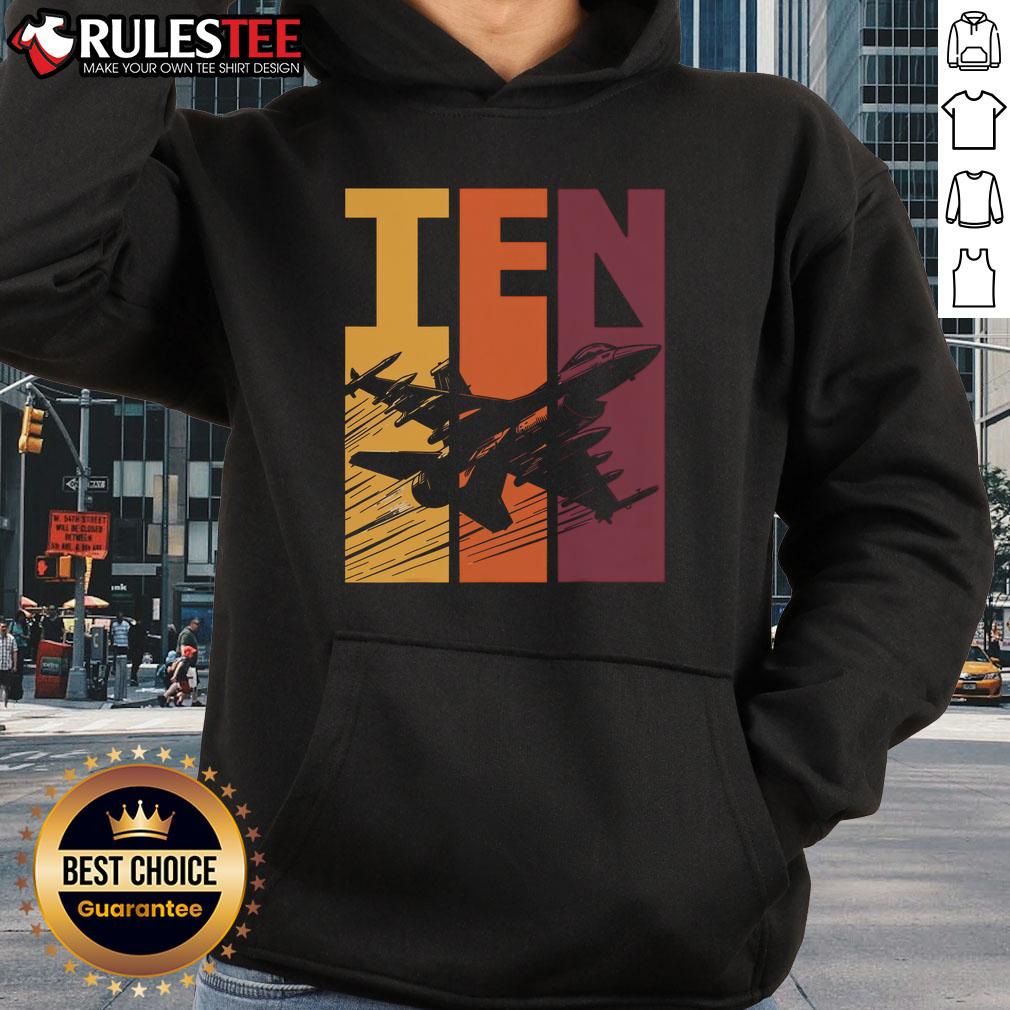 Awesome Military Fighter Jet Retro Ten Year Old Boy 10Th Birthday Hoodie Cool military fighter jet hoodie for a ten-year-old boy's 10th birthday celebration, perfect gift idea.