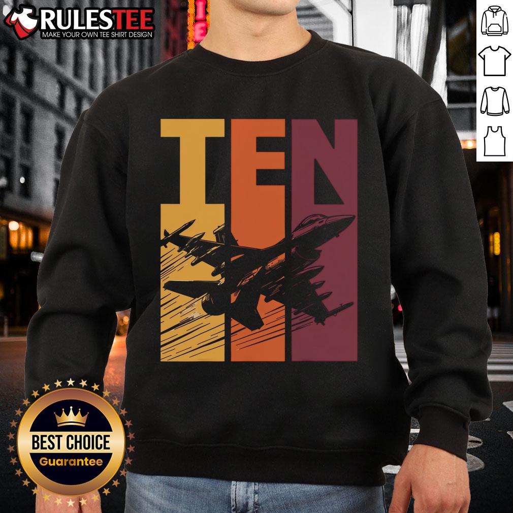 Awesome Military Fighter Jet Retro Ten Year Old Boy 10Th Birthday Sweatshirt Awesome military fighter jet sweatshirt for a 10-year-old boy's 10th birthday, perfect gift for aviation enthusiasts.