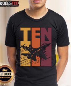 Awesome military fighter jet graphic on a 10th birthday t-shirt for boys, perfect for celebrating a ten-year-old's special day.