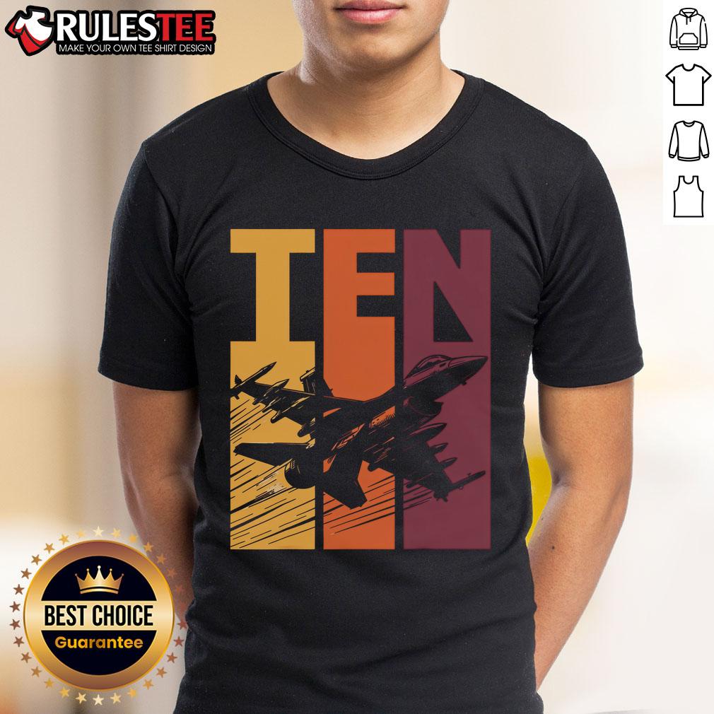 Awesome Military Fighter Jet Retro Ten Year Old Boy 10Th Birthday T Shirt Awesome military fighter jet graphic on a 10th birthday t-shirt for boys, perfect for celebrating a ten-year-old's special day.