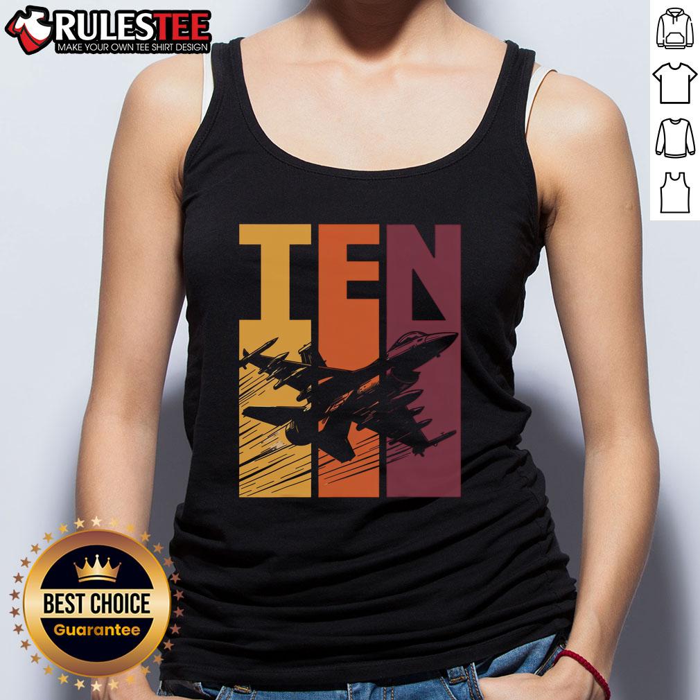Awesome Military Fighter Jet Retro Ten Year Old Boy 10Th Birthday Tank Top Retro military fighter jet tank top for a ten-year-old boy's 10th birthday celebration, perfect gift idea.
