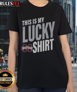 Awesome Mississippi State Bulldogs 'This Is My Lucky' ladies tee featuring team colors and logo for fans.