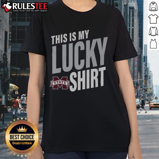 Awesome Mississippi State Bulldogs 'This Is My Lucky' ladies tee featuring team colors and logo for fans.
