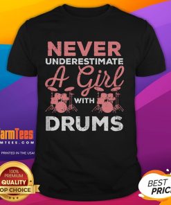 Alt Text: Awesome Never Underestimate A Girl With Drums T-Shirt featuring a bold graphic design and vibrant colors for music lovers.