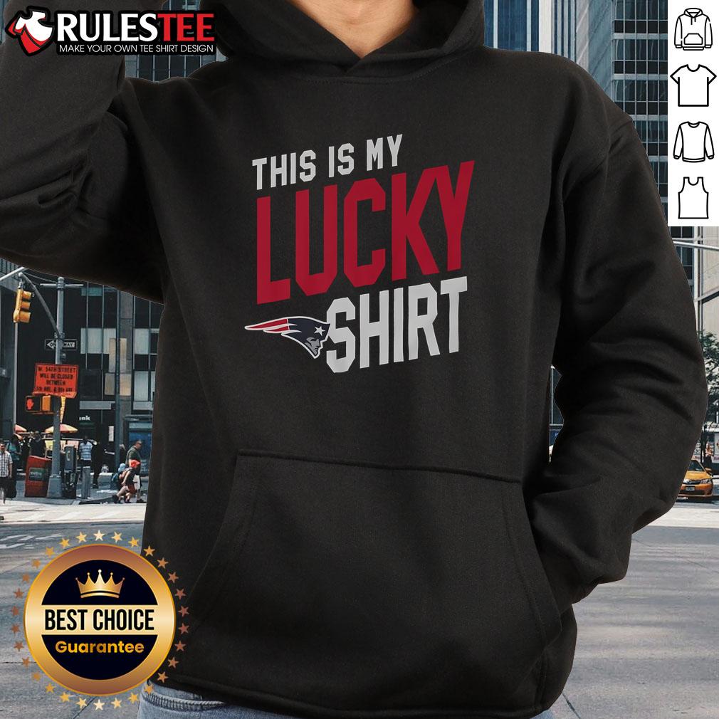 Awesome New England Patriots This Is My Lucky Hoodie Alt Text: Man wearing an Awesome New England Patriots hoodie, showcasing team spirit and luck during a game day.
