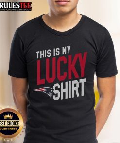 Alt Text: Awesome New England Patriots 'This Is My Lucky T-Shirt' featuring team colors and logo, perfect for game day.