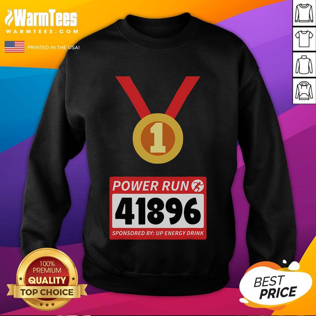 Awesome Power Run 41896 Sponsored By Up Energy Drink Running Runner Half Marathon Sweatshirt Runner wearing an Awesome Power Run sweatshirt at a half marathon, sponsored by Up Energy Drink, showcasing athletic spirit.