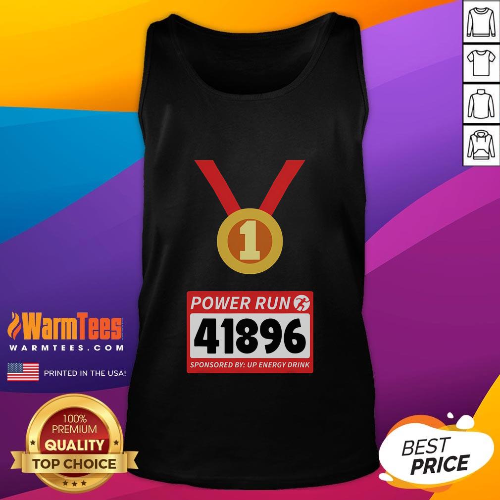 Awesome Power Run 41896 Sponsored By Up Energy Drink Running Runner Half Marathon Tank Top Runner wearing a tank top at the Awesome Power Run, sponsored by Up Energy Drink, during a half marathon event.