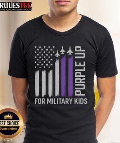 Awesome Purple Up For Military Flag t-shirt celebrating USA Military Child Month, perfect for military families.