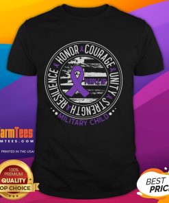 Alt Text: Awesome purple Up For Military US flag t-shirt for cool military children, celebrating Military Child Month.