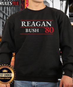 Awesome Reagan Bush 1980 Presidential Election sweatshirt featuring vintage design and patriotic colors.
