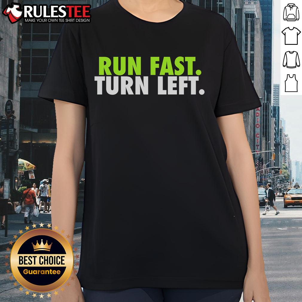 Awesome Run Fast Turn Left Track Runner Motivational Fitness Ladies Tee Motivational fitness tee for women featuring a track runner turning left, perfect for inspiring active lifestyles.